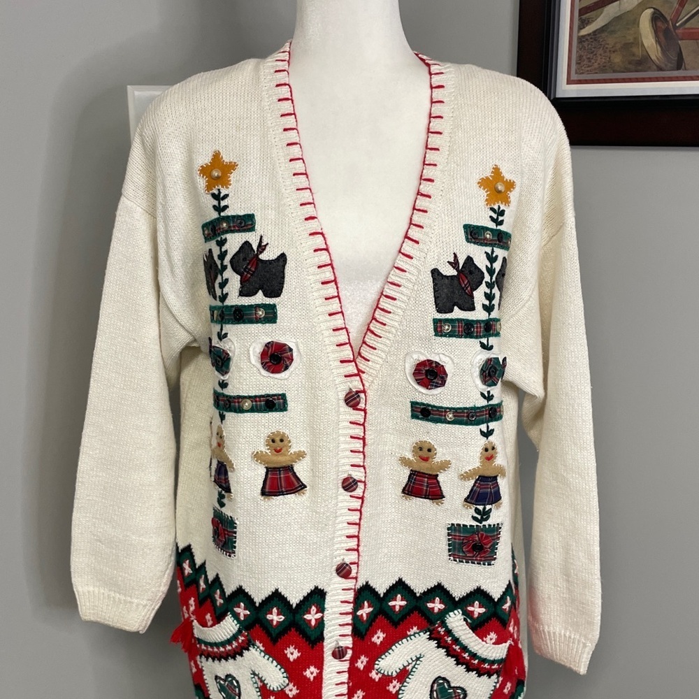 Beldoch Popper womens long cardigan vintage holiday christmas sweater size Large - Picture 2 of 7